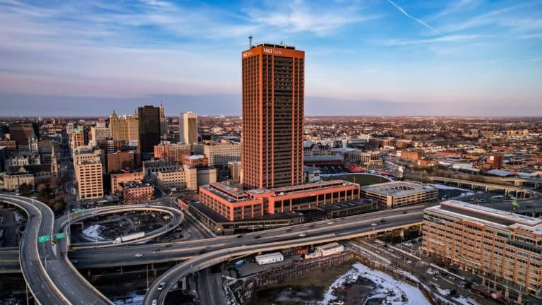 overhead view of downtown buffalo
